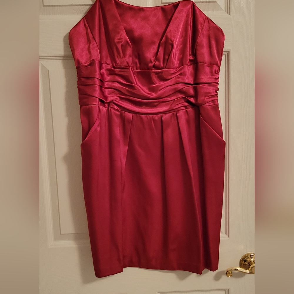 Bright Pink Fuschia David's Bridal Strapless Dress size 18